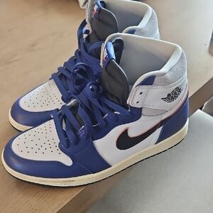 White and Blue High-Top Sneakers